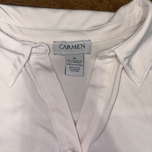 Carmen Marc Valvo White Collared 3/4 Sleeve Blouse - Picture 4 of 6